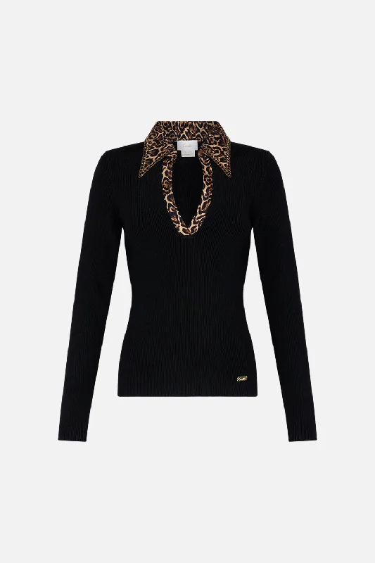 FITTED KNIT TOP WITH SILK COLLAR AMSTERGLAM