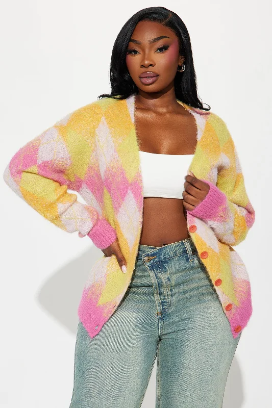 Artsy Argyle Cardigan - Multi Color