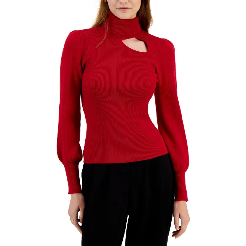 Bar III Womens Ribbed Cut Out Mock Turtleneck Sweater