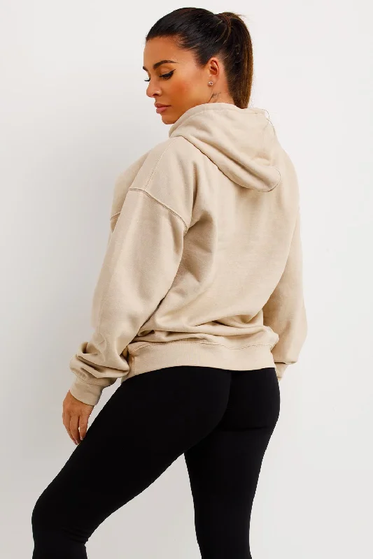 Beige Oversized Hoodie With Teddy Bear Relax Graphics