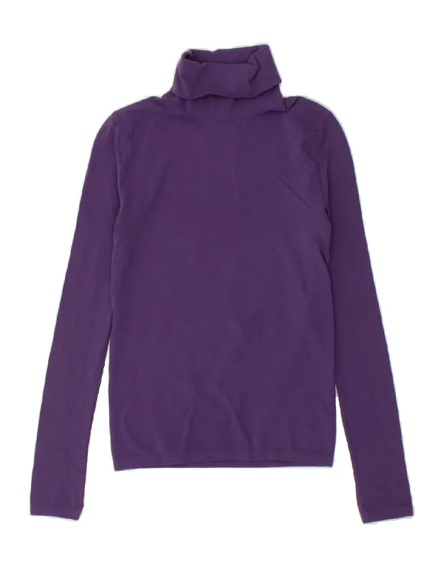 BENETTON Womens Roll Neck Fleece Jumper UK 0 2XS Purple