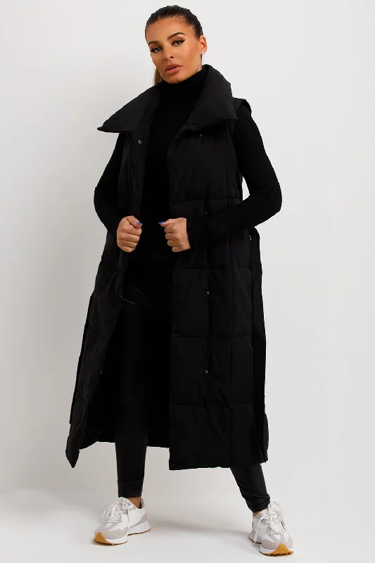 Black Duvet Padded Gilet Longline