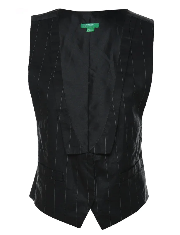 Black Pinstriped Classic Y2K Style Waistcoat - S