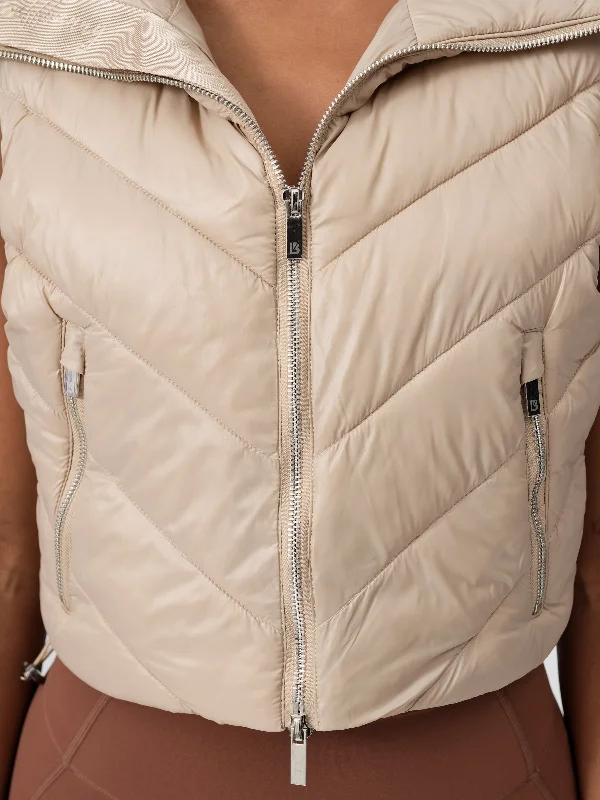 Cinch Waist Puffer Vest - Beige