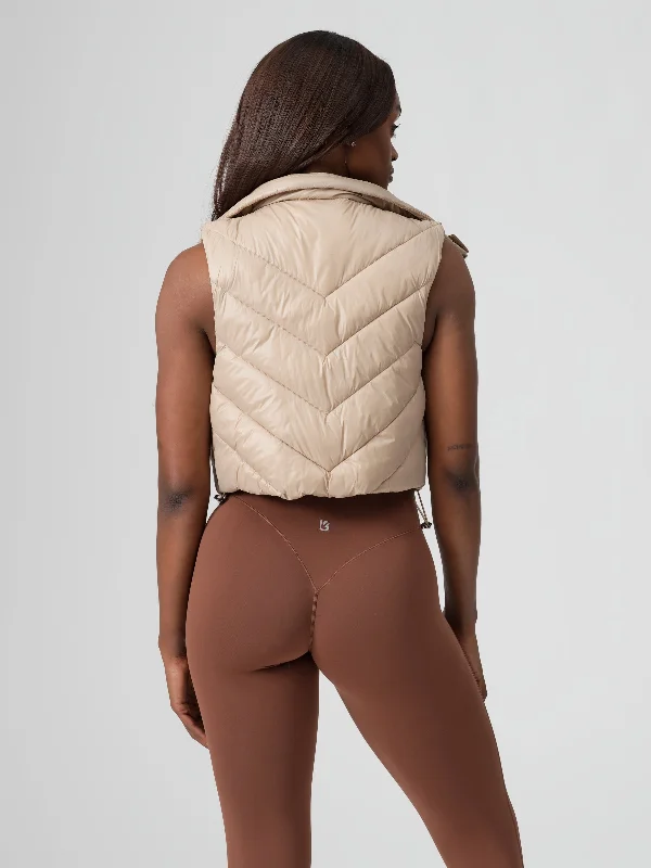 Cinch Waist Puffer Vest - Beige