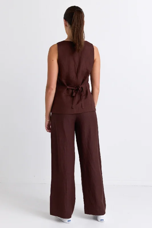 Coastal Chocolate Linen Longline Crew Vest