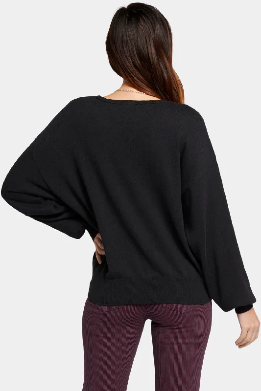 Dolman Sleeved Boatneck Sweater - Black