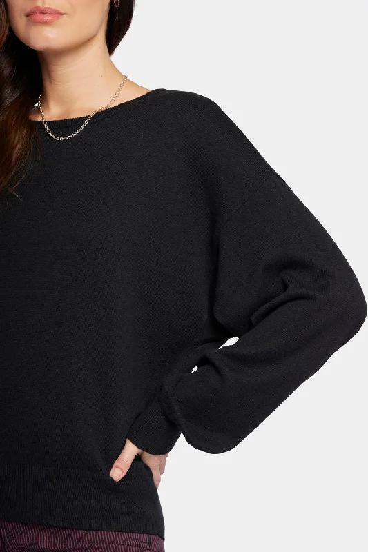 Dolman Sleeved Boatneck Sweater - Black