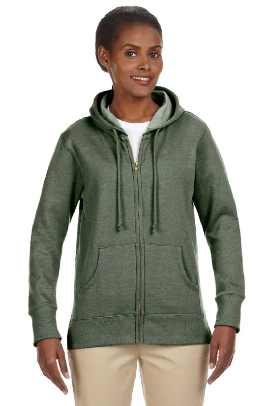 Econscious Womens Heathered Fleece Full Zip Hooded Sweatshirt Hoodie - Military Green