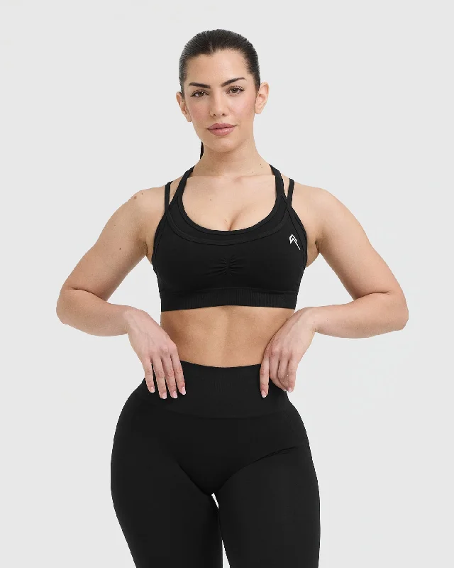 Effortless Seamless Layered Sports Bra | Black