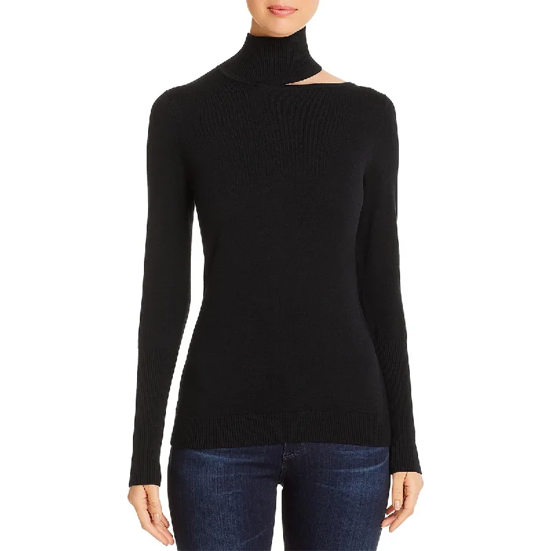 Elie Tahari Womens Vita Ribbed Trim Knit Mock Turtleneck Sweater