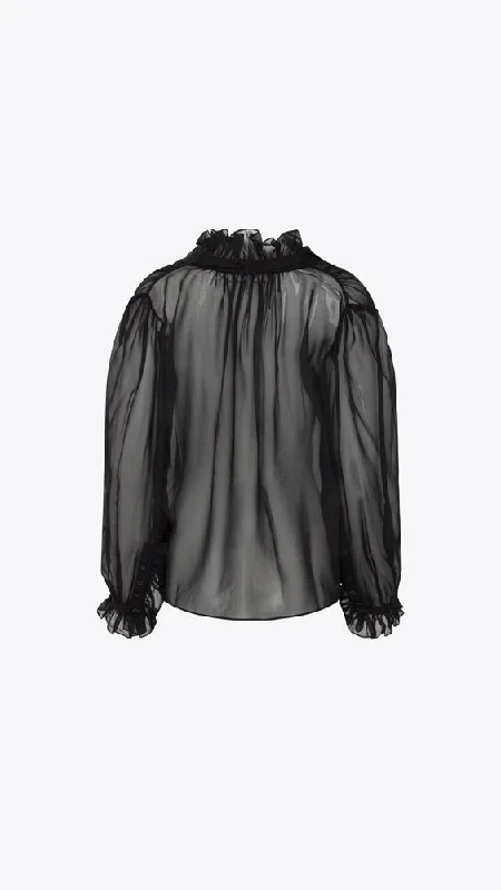 Ruffle Front Button Up Shirt - Noir