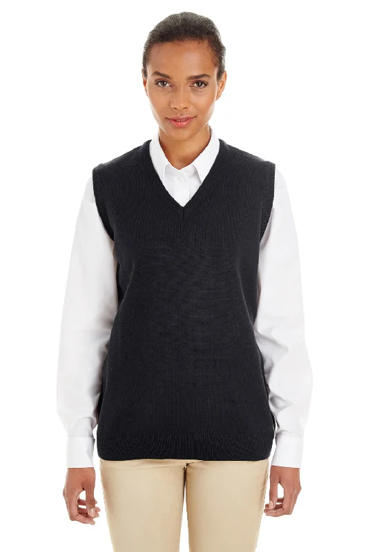 Harriton Womens Pilbloc Pill Resistant V-Neck Sweater Vest - Black