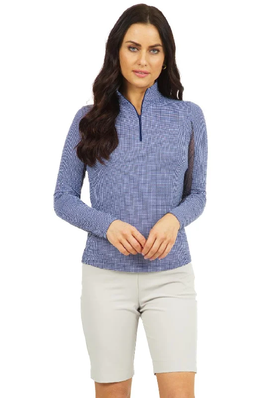 Ibkül - Essential Mini Check Long Sleeve Mock Neck - 10754