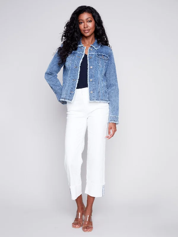 Jean Jacket with Frayed Edges - Medium Blue