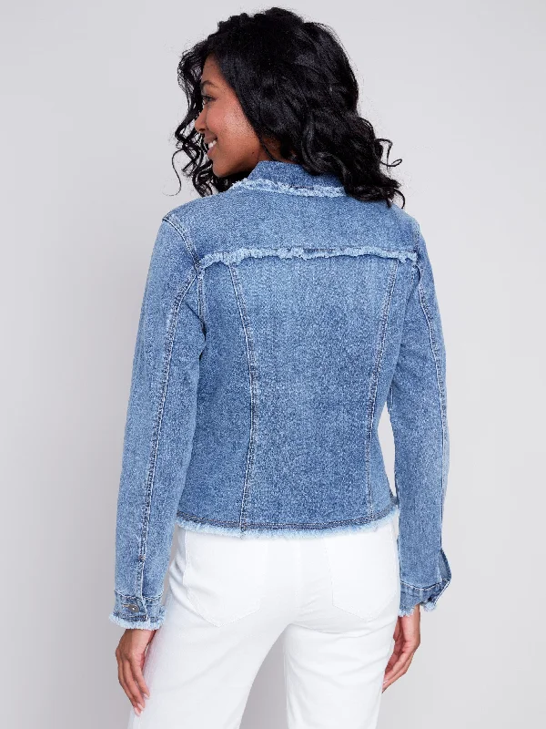 Jean Jacket with Frayed Edges - Medium Blue