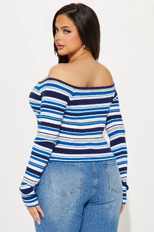 Madisyn Off Shoulder Striped Sweater - Navy/combo