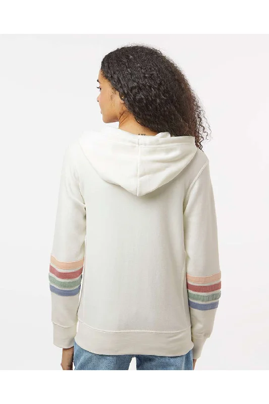 MV Sport Womens Striped Sleeves Full Zip Hooded Sweatshirt Hoodie - Ivory - NEW