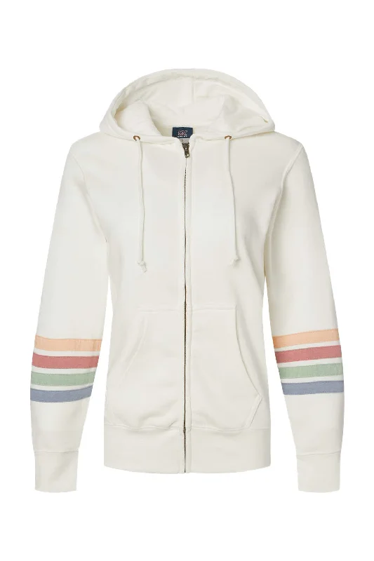 MV Sport Womens Striped Sleeves Full Zip Hooded Sweatshirt Hoodie - Ivory - NEW