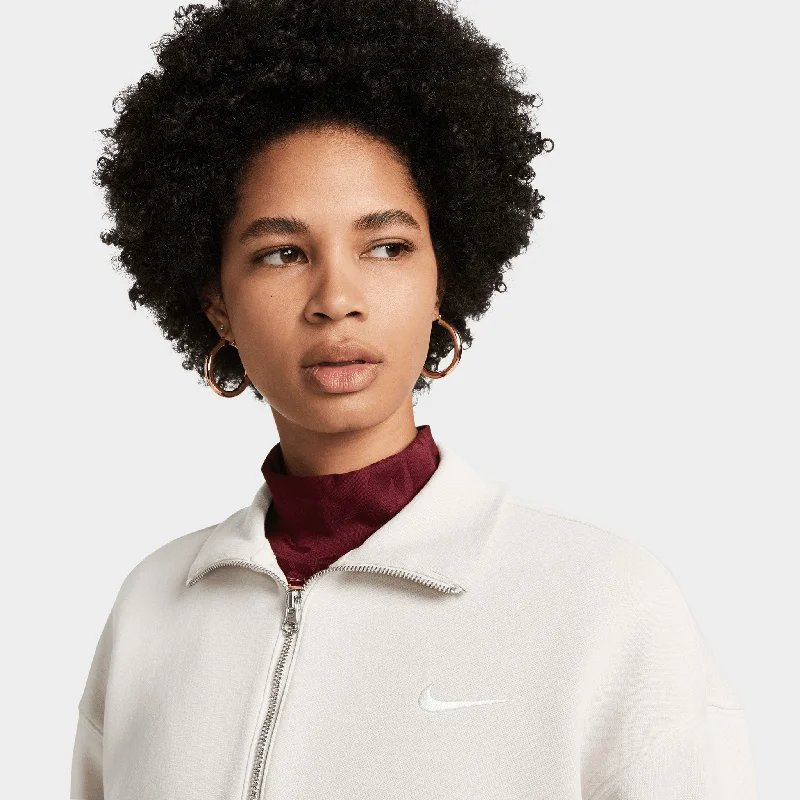 Nike Sportswear Women's Phoenix Fleece Oversized Half Zip Crop Sweatshirt Lightt Orewood Brown / Sail