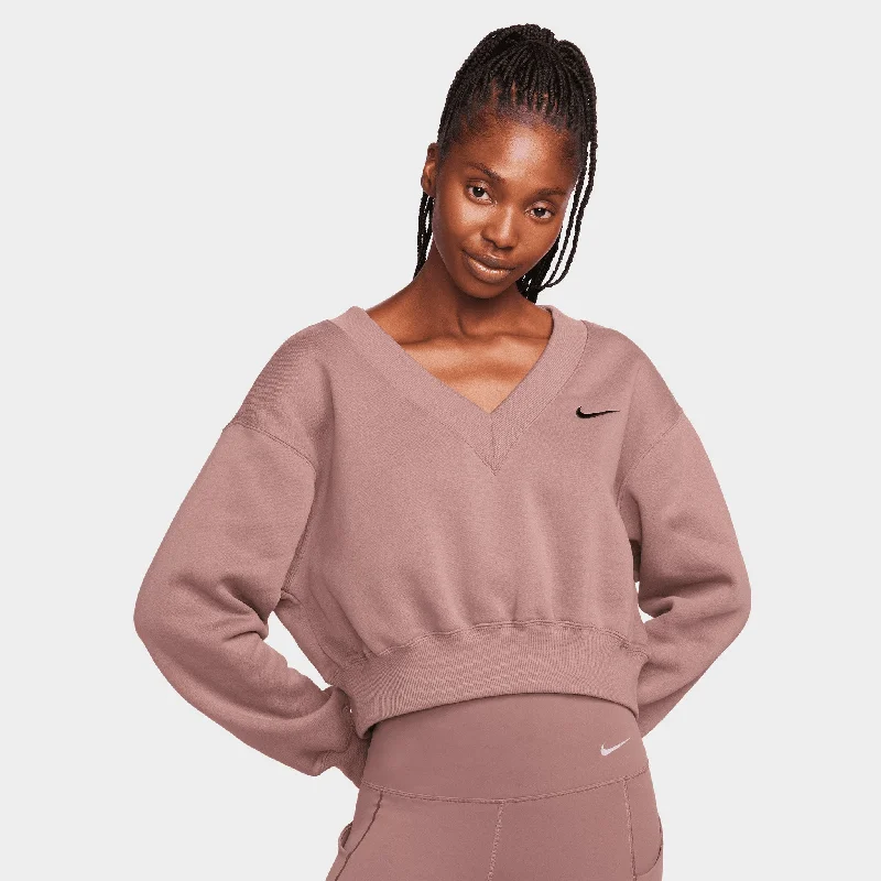 Nike Sportswear Women's Fleece Cropped V-Neck Sweater Smokey Mauve / Black