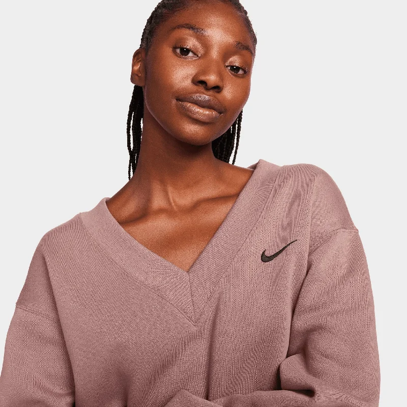 Nike Sportswear Women's Fleece Cropped V-Neck Sweater Smokey Mauve / Black