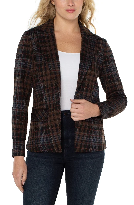 Notch Collar Blazer | Black/Brown Tartan