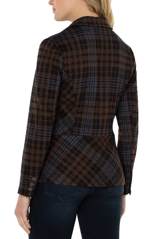 Notch Collar Blazer | Black/Brown Tartan