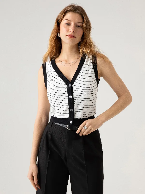 Eco-Mousse® Stripe V-Neck Button-Down Vest