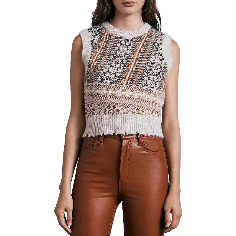 Rag & Bone Womens Hollis Fair Isle Wool Distressed Hem Sweater Vest