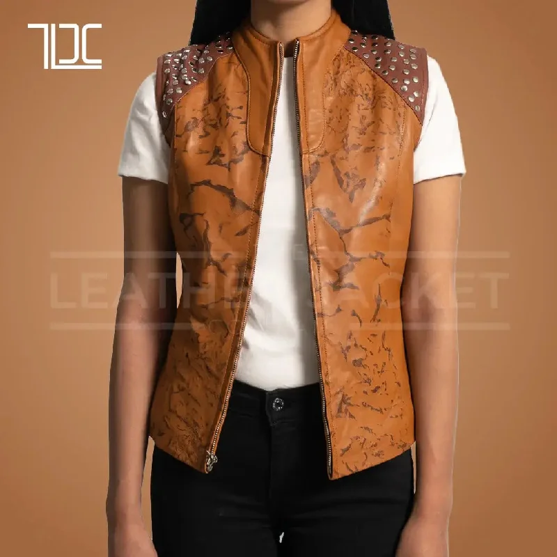 Shadow Streak Leather Vests for Women