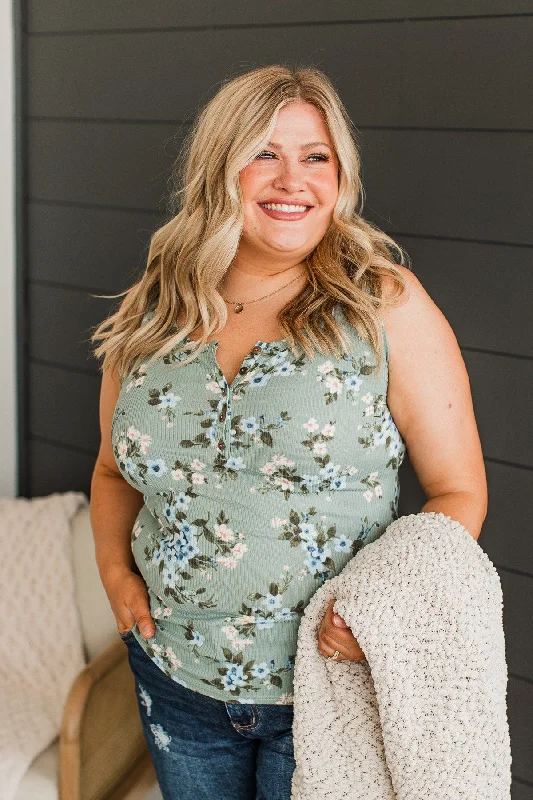 Simply Flourishing Floral Tank Top- Dusty Sage