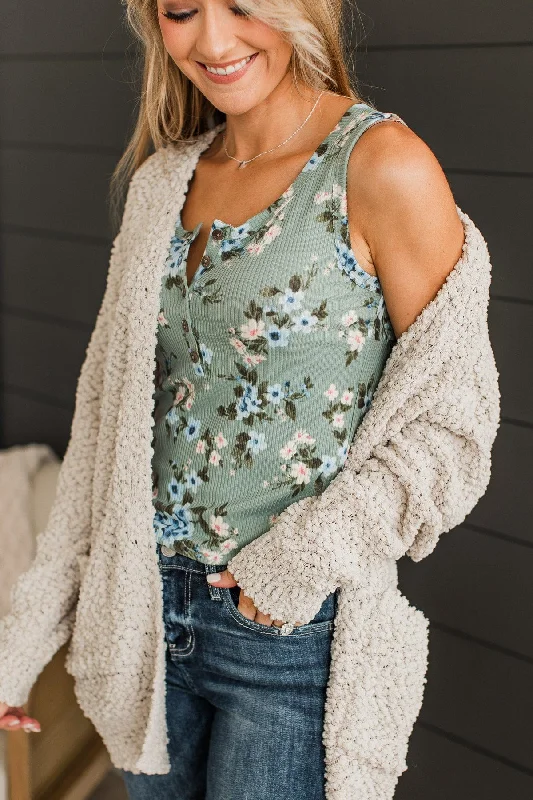 Simply Flourishing Floral Tank Top- Dusty Sage