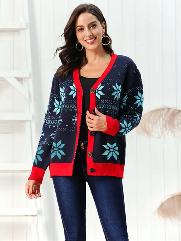 Snowflake Pattern Button Down Cardigan