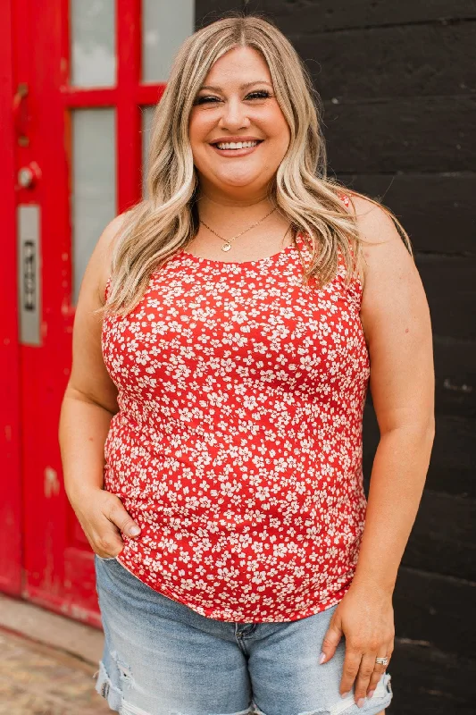 So Much To See Floral Tank Top- Red & Ivory