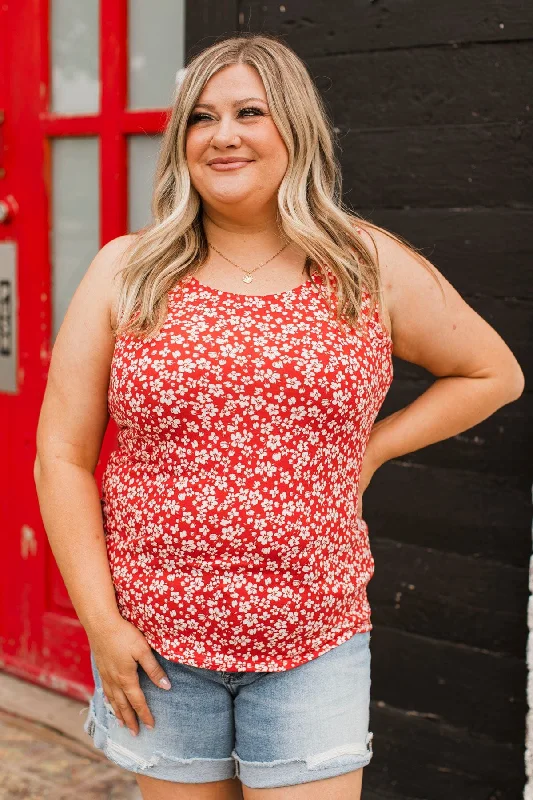 So Much To See Floral Tank Top- Red & Ivory