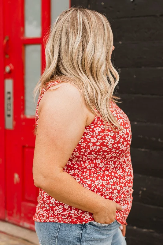 So Much To See Floral Tank Top- Red & Ivory