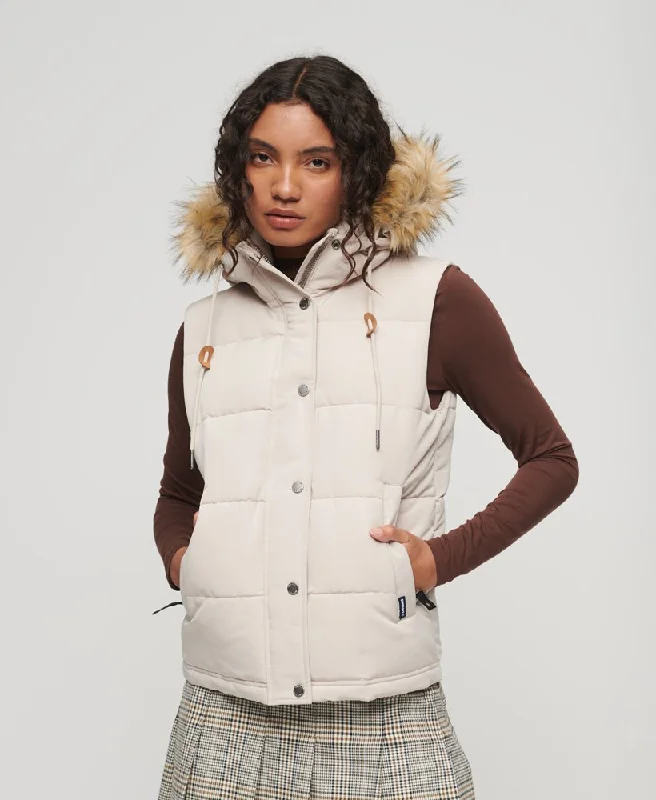 SUPERDRY EVEREST FAUX FUR PUFFER GILET -  Chateau Grey