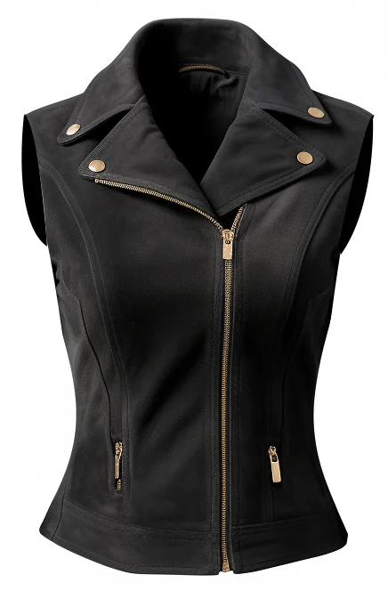 Women Black Suede Leather Vest