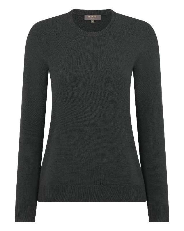 Women's Evie Classic Round Neck Cashmere Sweater Anthracite Grey