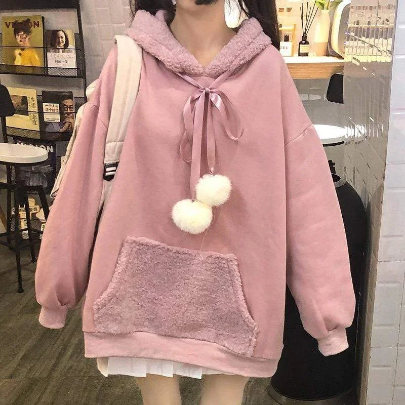 Women's Cute Rabbit's Ears Sherpa Splice Hoodies