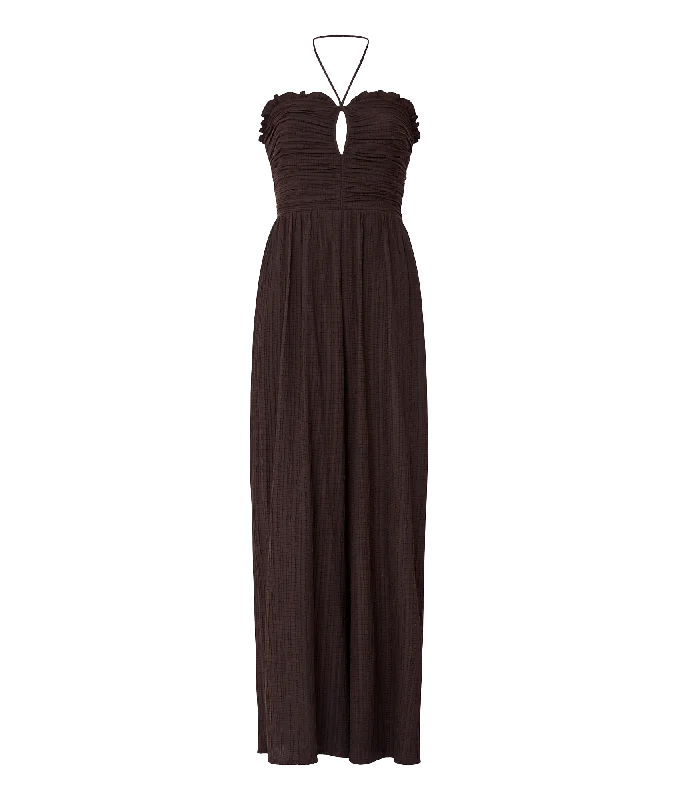 Bonny Pleated Strappy Halterneck Jumpsuit - Brown