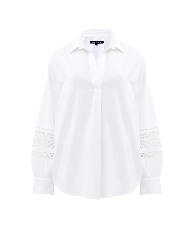 Rhodes Embroidered Long Sleeve Popover Shirt - White