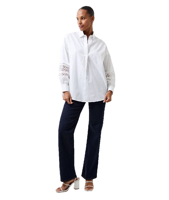 Rhodes Embroidered Long Sleeve Popover Shirt - White