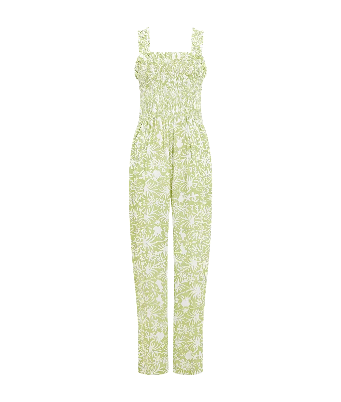 Cadiz Floral Smocked Jumpsuit - Green