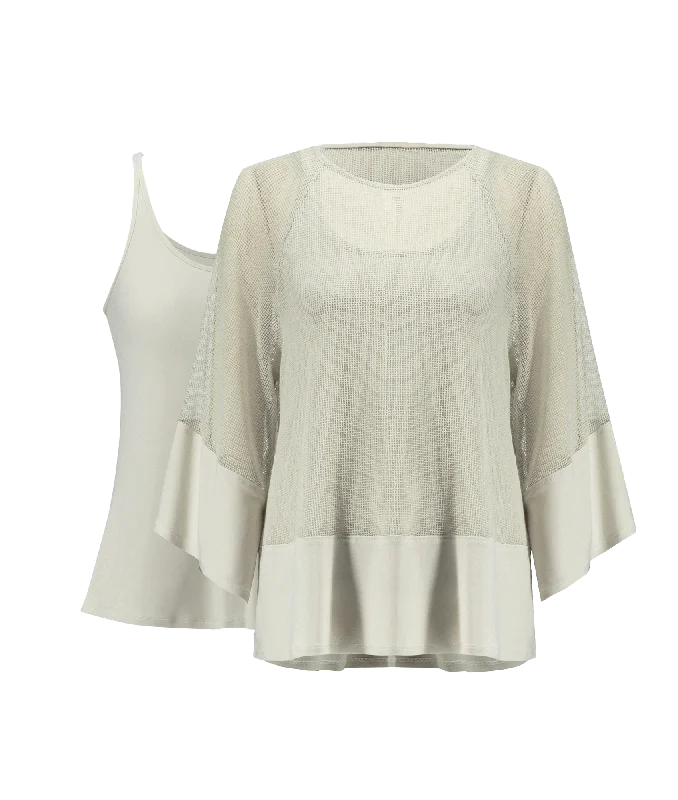 Dual Fabric Fishnet Tunic Style - Cream