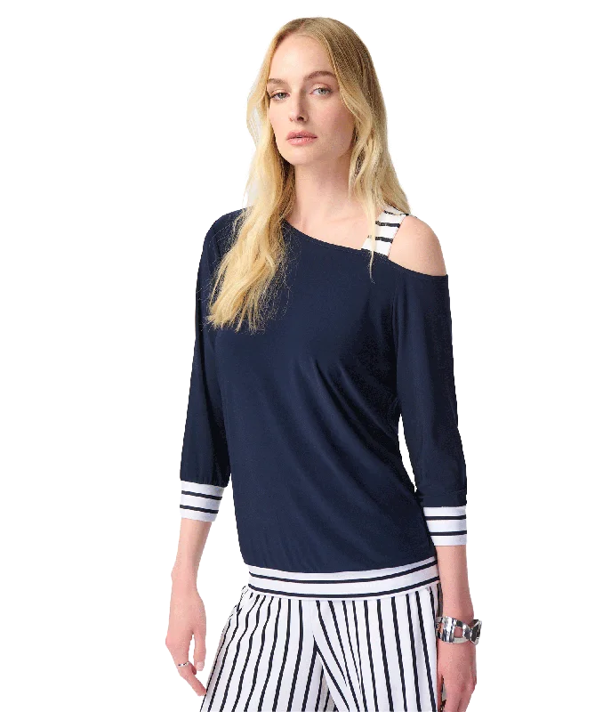 Striped Detail Asymmetric Top - Navy