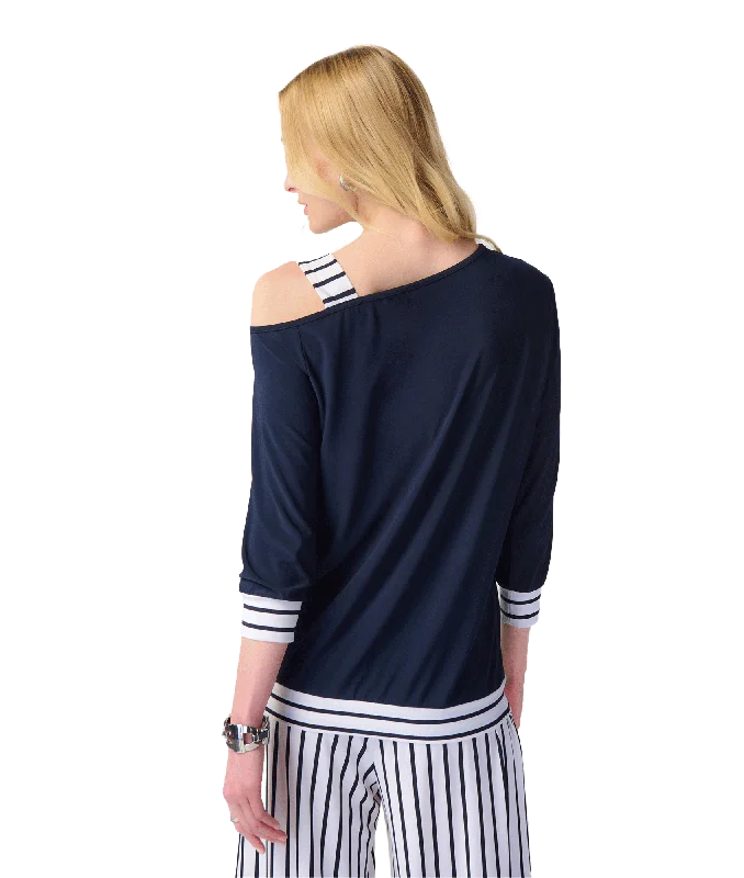 Striped Detail Asymmetric Top - Navy