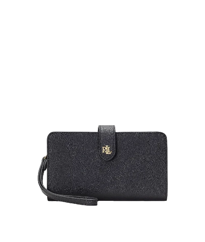 Crosshatch Leather Tech Wristlet - Black