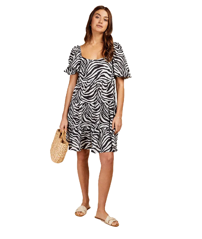 Zebra Print Tiered Mini Smock Dress by Vogue Williams - Multi